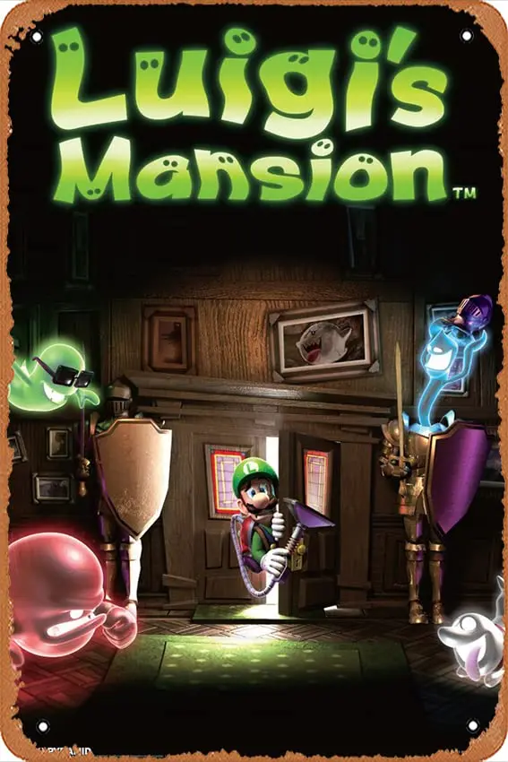 Luigis Mansion Video Game - Poster Retro Metal Sign Vintage Tin Sign for Bar Man Cave Cafe Office Home Wall Decor Gift 12 X 8 in