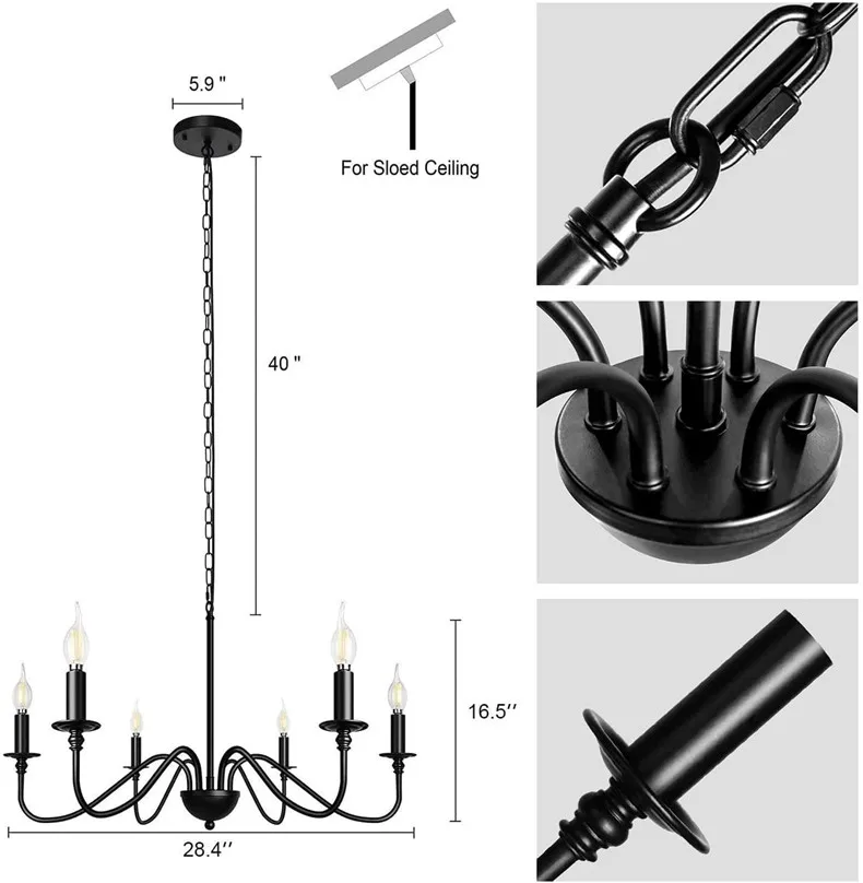 Retro Loft Living Room Chandelier Lighting E14 Vintage American Style Black/Gold Ceiling Chandelier Household Dining Room Light