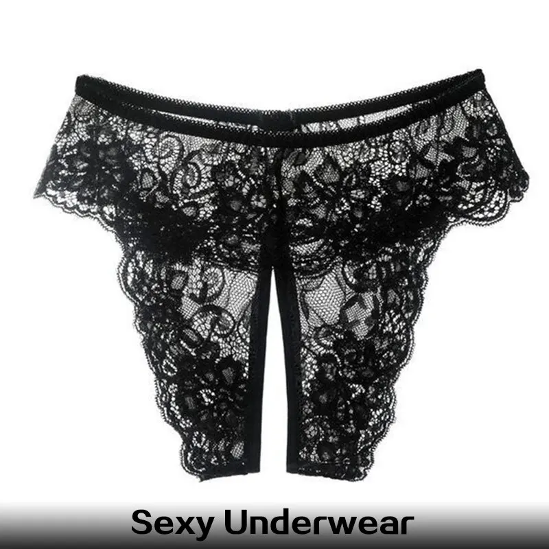 Sexy Women Lace Transparent Panties Opening Underwear Breathable Seductive Lingerie Erotic Crotchless Thongs Underpants