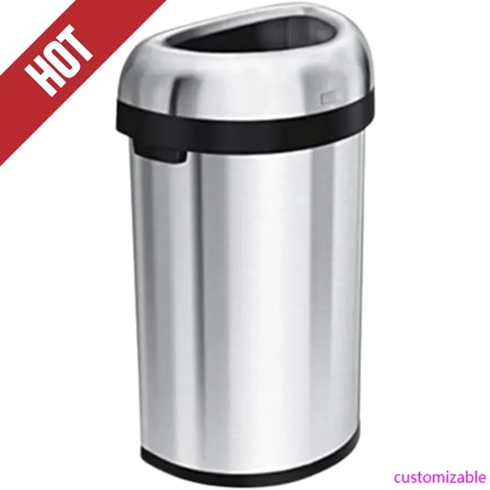 

Hot-60 Liter / 15.9 Gallon Large Semi-Round Open Top Trash Can Commercial Grade Heavy Gauge, Brushed Stainless Steel