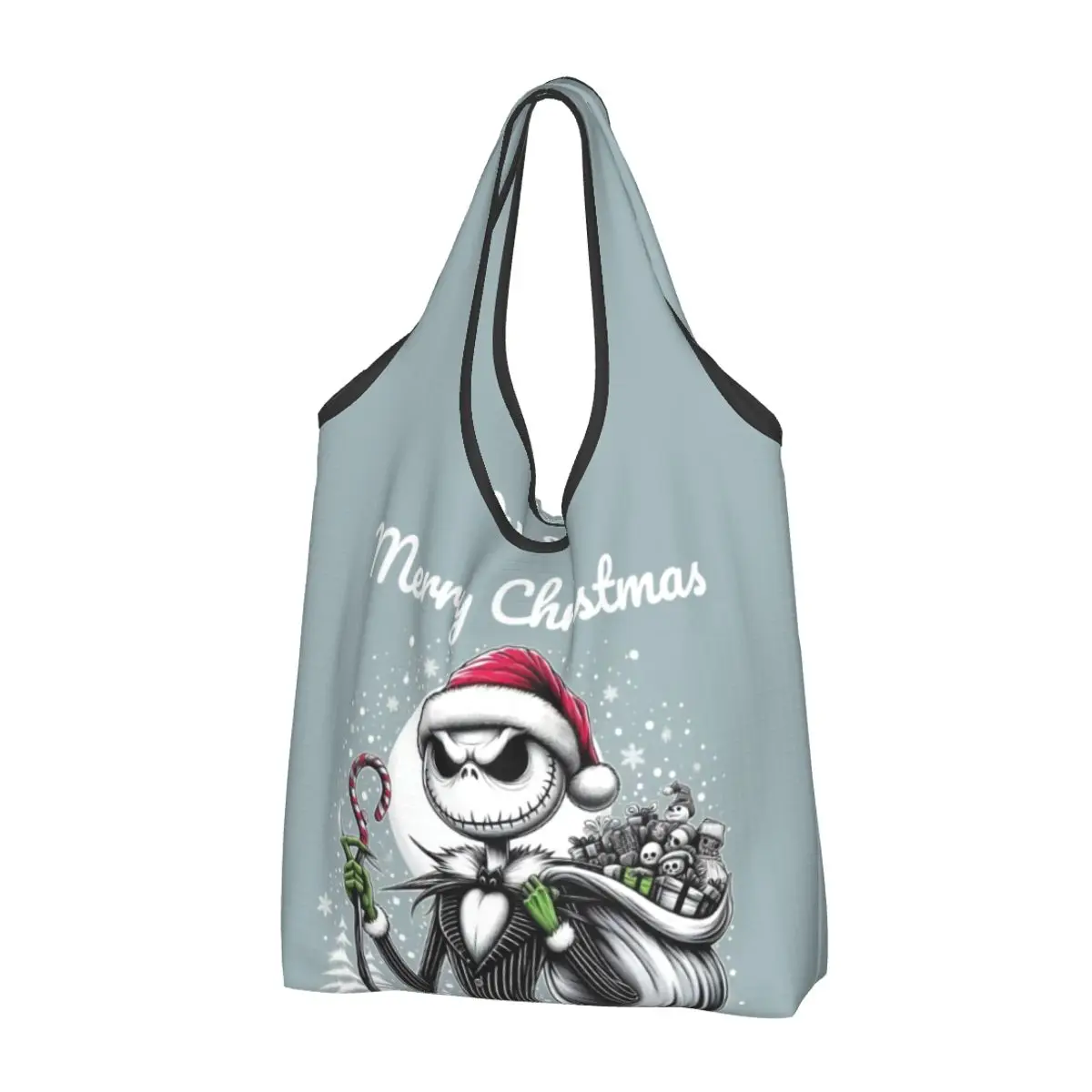 Custom Jack Skellington Grocery Shopping Tote Bag Nightmare Before Christmas Shoulder Shopper Bags Big Capacity Handbags