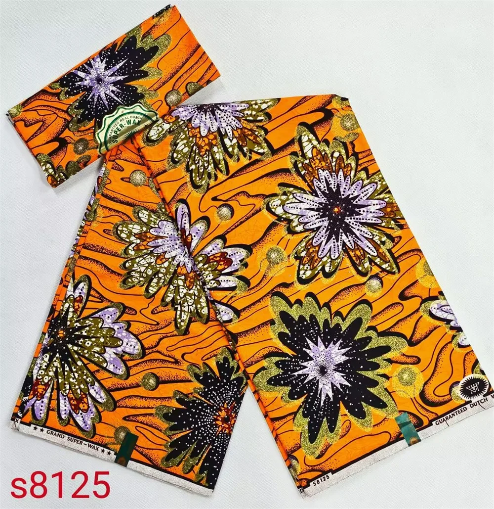 African Wax High Quality Wax Prints With Stones Shiny Wax Block Fabric Tissu For Women Dresse 6 Yards