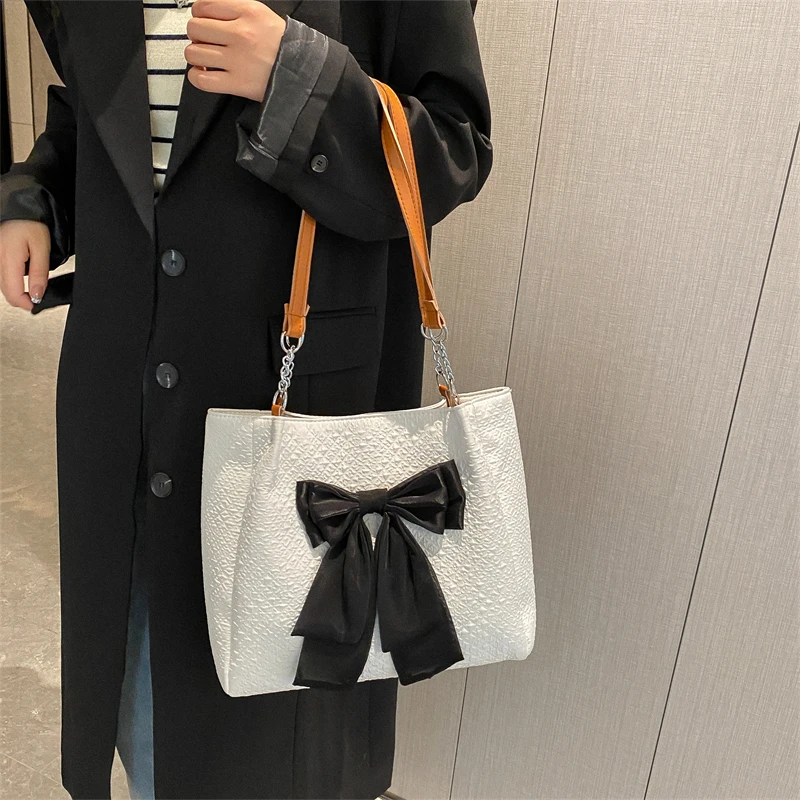 

Сумки из искусственной кожи с бантом и верхними ручками, женские сумки на молнии, распродажа 2024, высококачественные однотонные сумки на плечо, Сумка с швейной нитью, Повседневная Сумка-тоут