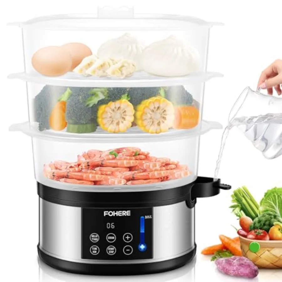

Food Steamer for Cooking13.7QT Vegetable Steamer with Stackable 3 Tiers BPA-Free Baskets 800W Electric Steamer Pot 60-Minute Ti