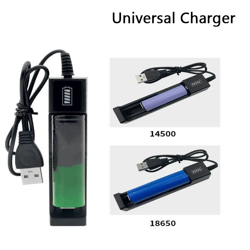 Cargador Universal para baterías recargables de iones de litio 18650 14500, adaptador de cargador USB de batería de 1 ranura, carga inteligente LED