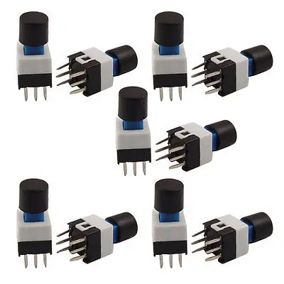 7 x 7mm x 12mm Black Cap Lock Push Button Tact Tactile Switch 6 Pin DIP