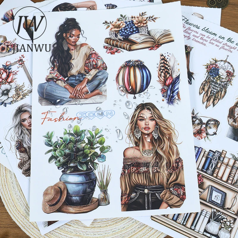 JIANWU Vintage Natural Plant Flower Character Landscape Material Collage Scrapbook Sticker Book Creative DIY Journal Stationery