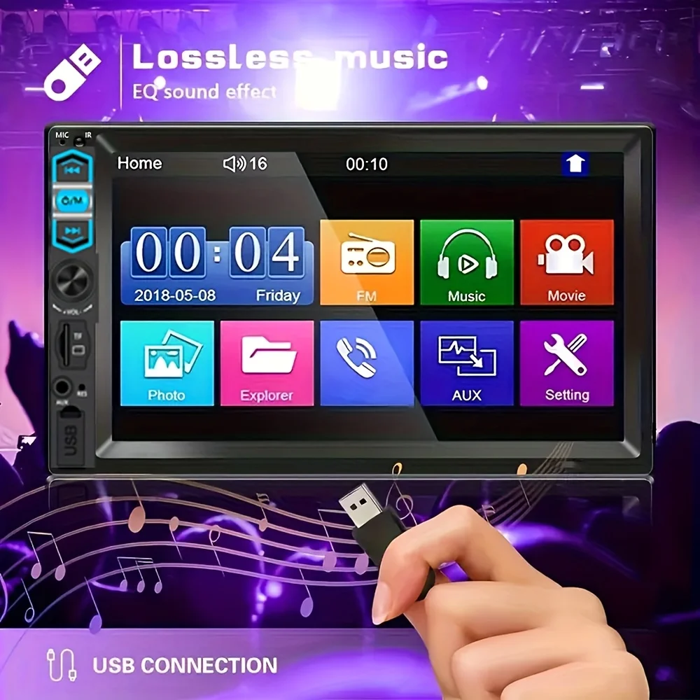 وحدة رأس ستيريو MP5 لراديو السيارة مقاس 7 بوصات مع ملاحة وصلة مرآة FM/USB/AUX/عرض لوحة 2 DIN