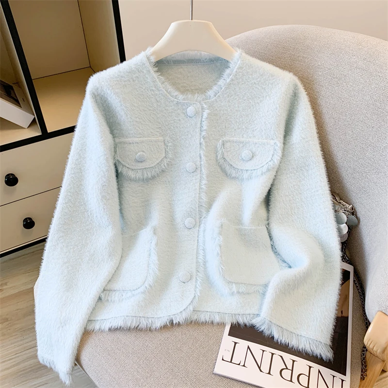 Cárdigan de punto elegante para mujer, suéter con bordes crudos y borlas de pequeña fragancia para otoño e invierno, prendas de vestir femeninas dulces con botones de manga larga elegantes