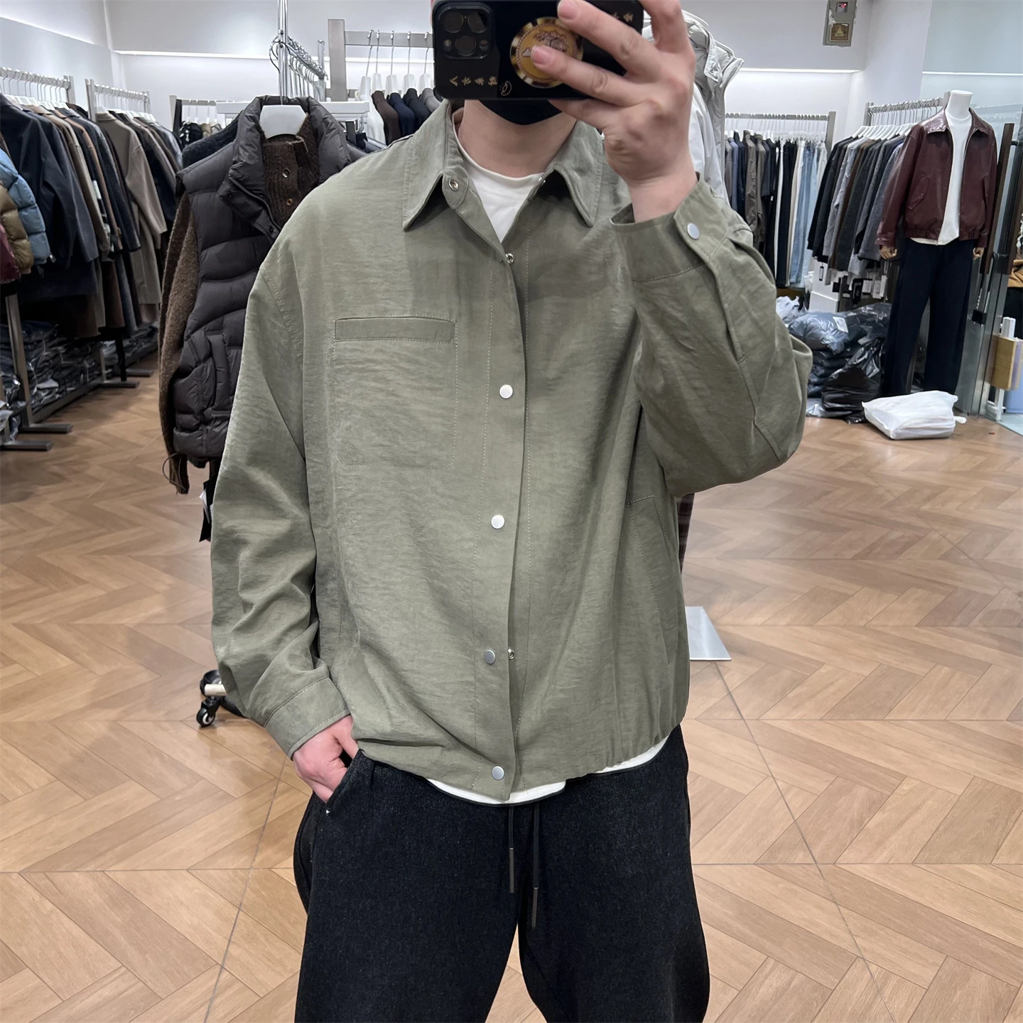 

Casual Men's irt-Jaet Collared Loose Fit Commute Outerwear American Sle Spring New Loose Long Sve irt