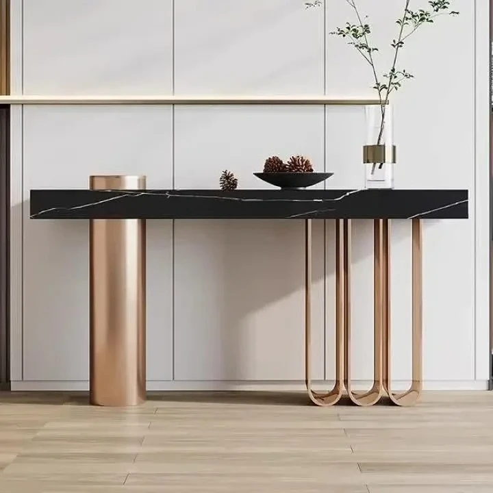 

A57 Light luxury home stainless steel entrance table medieval arched entrance table Hotel villa corridor aisle end view table
