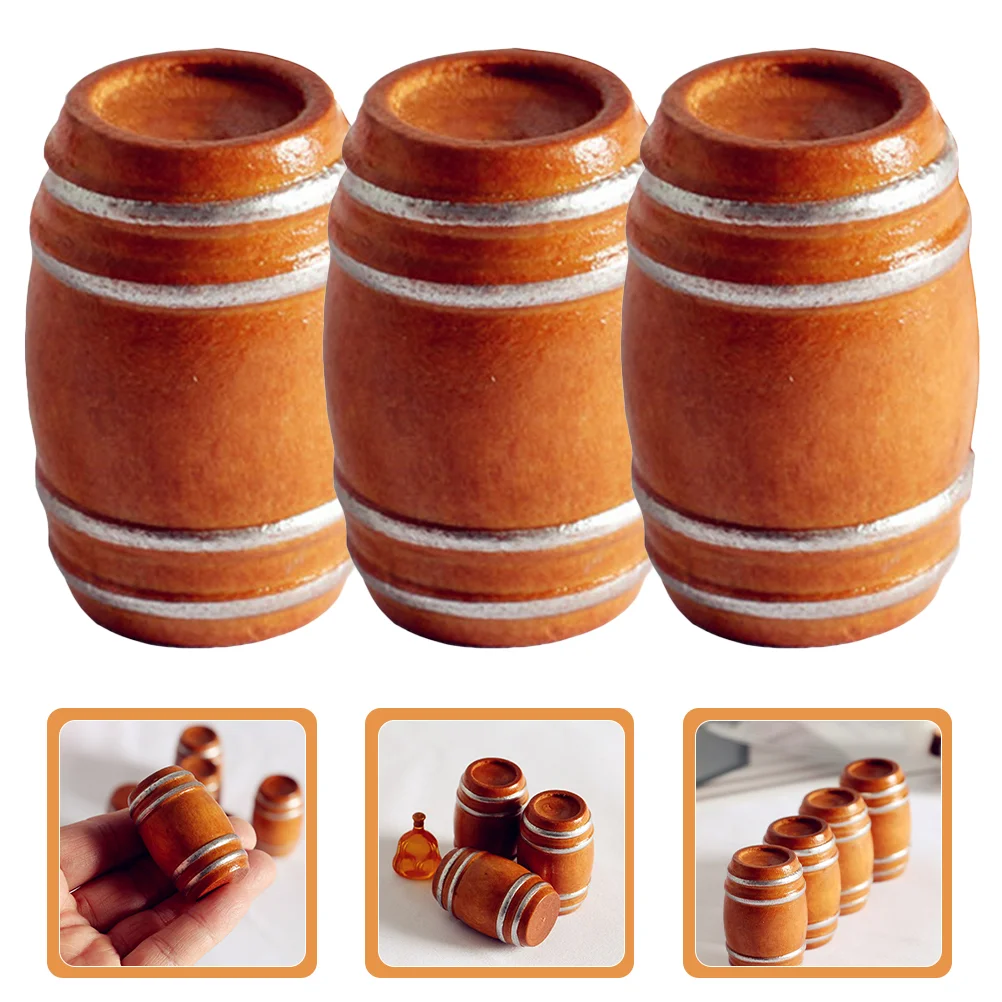 

3 Pcs Mini Bucket Model Kids Toys House Barrel Ornament Miniature Wooden Tiny Beer Decor Small