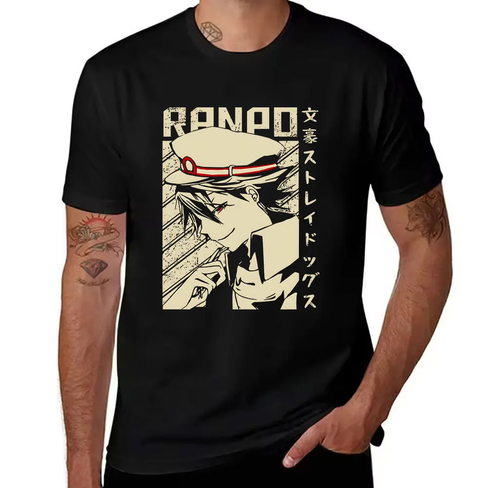 Men's Cotton T-shirt Edogawa Ranpo Bungo Stray Dogs Print Casual Short Sleeve Tee for Anime Fans