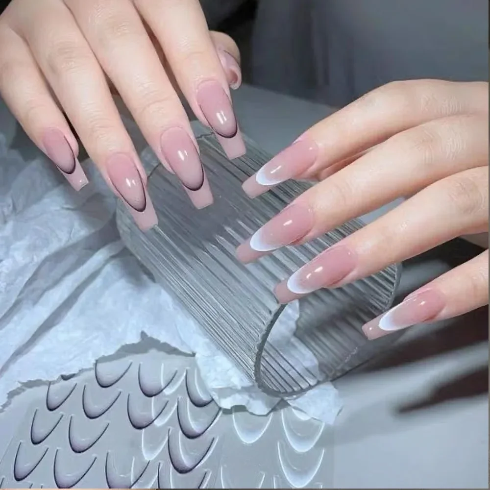 Autocollants dégradés pour nail art, ligne française, noir et blanc, design de curseur auto-adhésif, pierres, guides de manucure, décoration d'ongles bricolage, 1 pièce