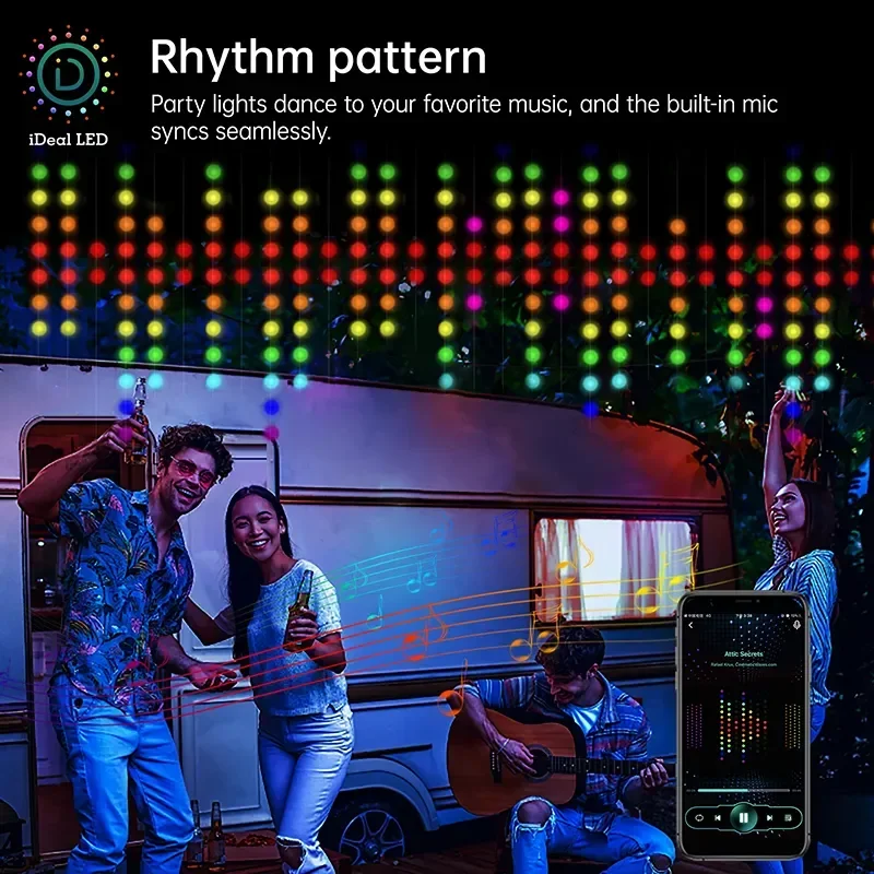 Smart Curtain String Light App DIY Picture Text Led Display Smart LED RGB String Light RGB LED Bluetooth Control Curtain Lights