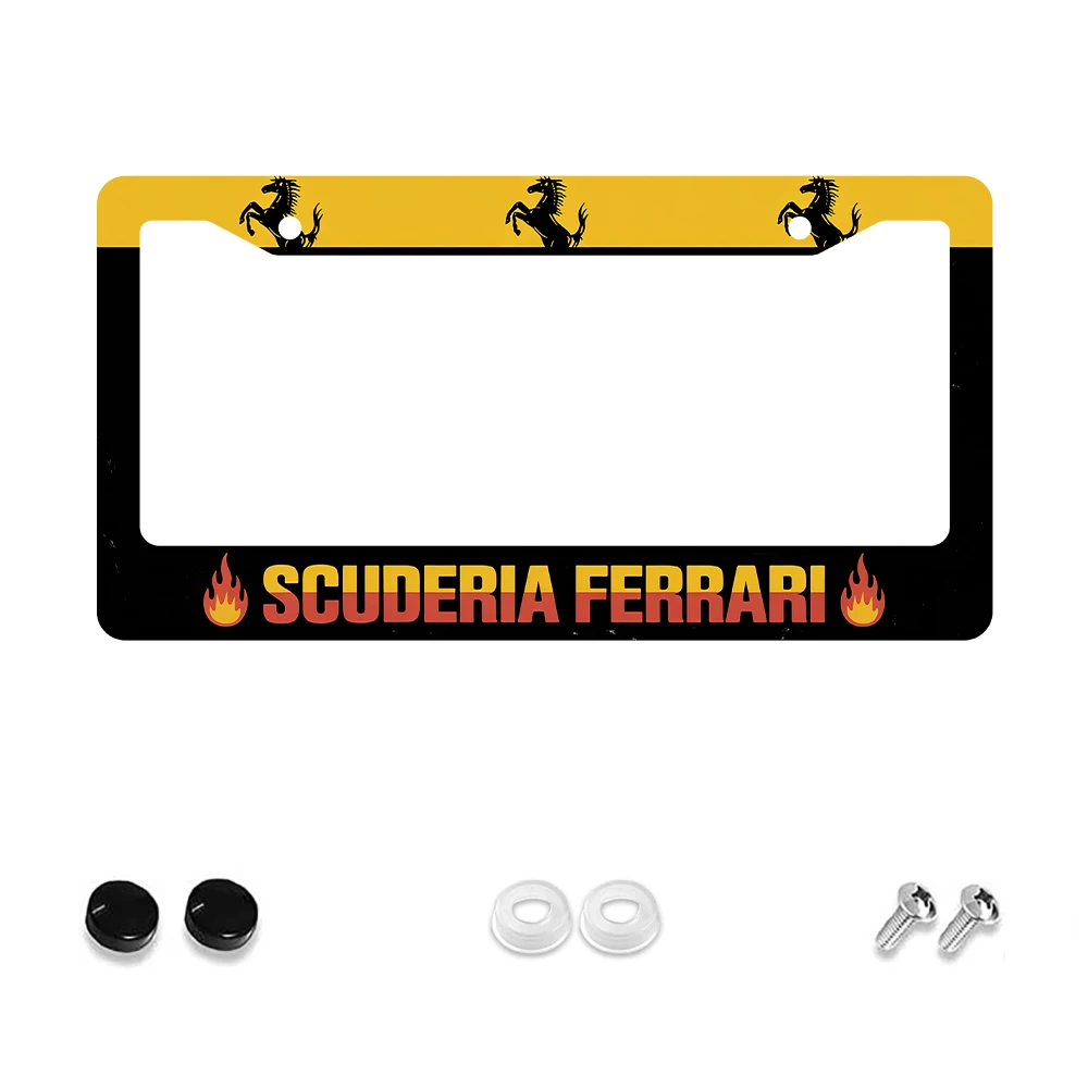 

1 шт. черно-желтая рамка номерного знака Scuderia Ferrari с 2 отверстиями, алюминиевый материал, 6x12 дюймов, с набором винтов, ретро