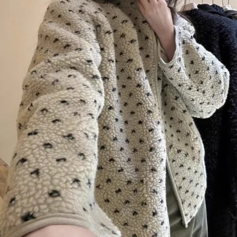 

Осень/зима 2025 г., пальто из искусственной овечьей шерсти с воротником-стойкой, теплая толстая женская повседневная куртка на молнии