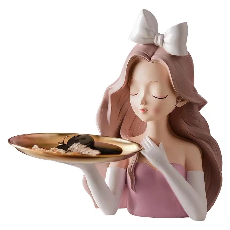 xx-Modern Resin Flower Girl Storage Tray Ornaments Home Livingroom Desktop Figurines Decoration Coffee Table Furnishing Crafts