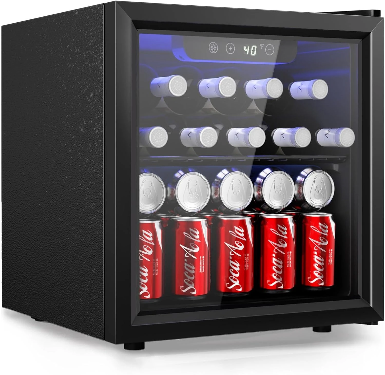 Refrigerador de bebidas 18l, 24 latas, mini compressor silencioso, refrigerador pequeno, 40-61 °f, controle digital de temperatura, luz led para barra doméstica