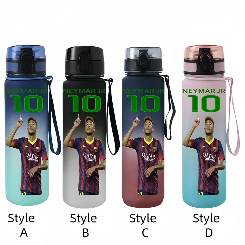 New 650ml Football Star Straw Water Cup Messi  Neymar Portable Outdoor Large Capacity Sports Flip Cover Drinking Bottle