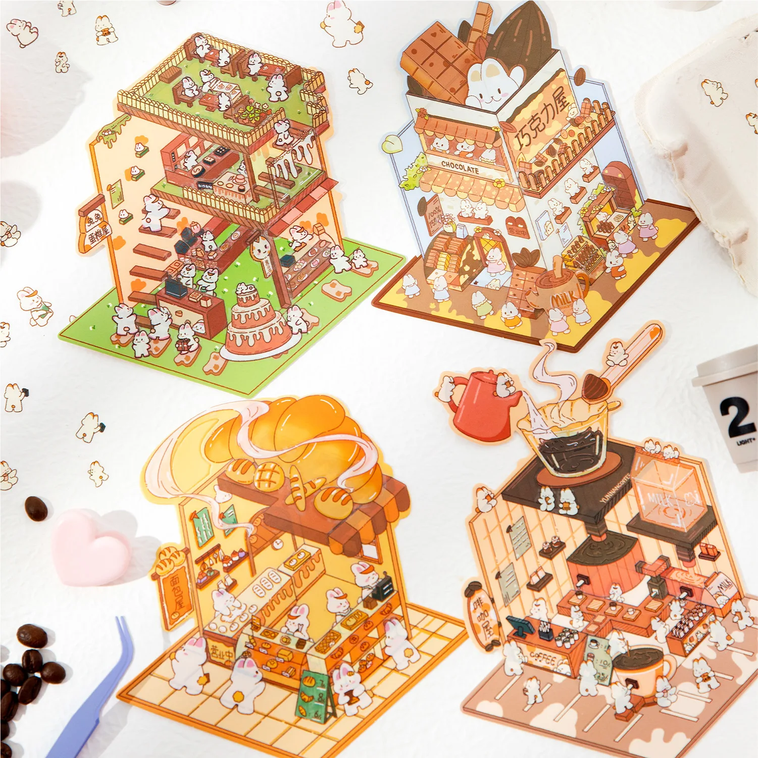 Cute Cartoon 3D Food House Landscape 3d DIY Stickers Highly Playable Cabin Scene Sticker Birthday Festival Gift for Kid Children