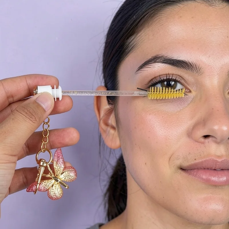 Butterfly Decor Tube Mascara Wands with Keychain Eyelash Brushes Eyebrow Spoolies Lash Extension Applicator Clear Storage