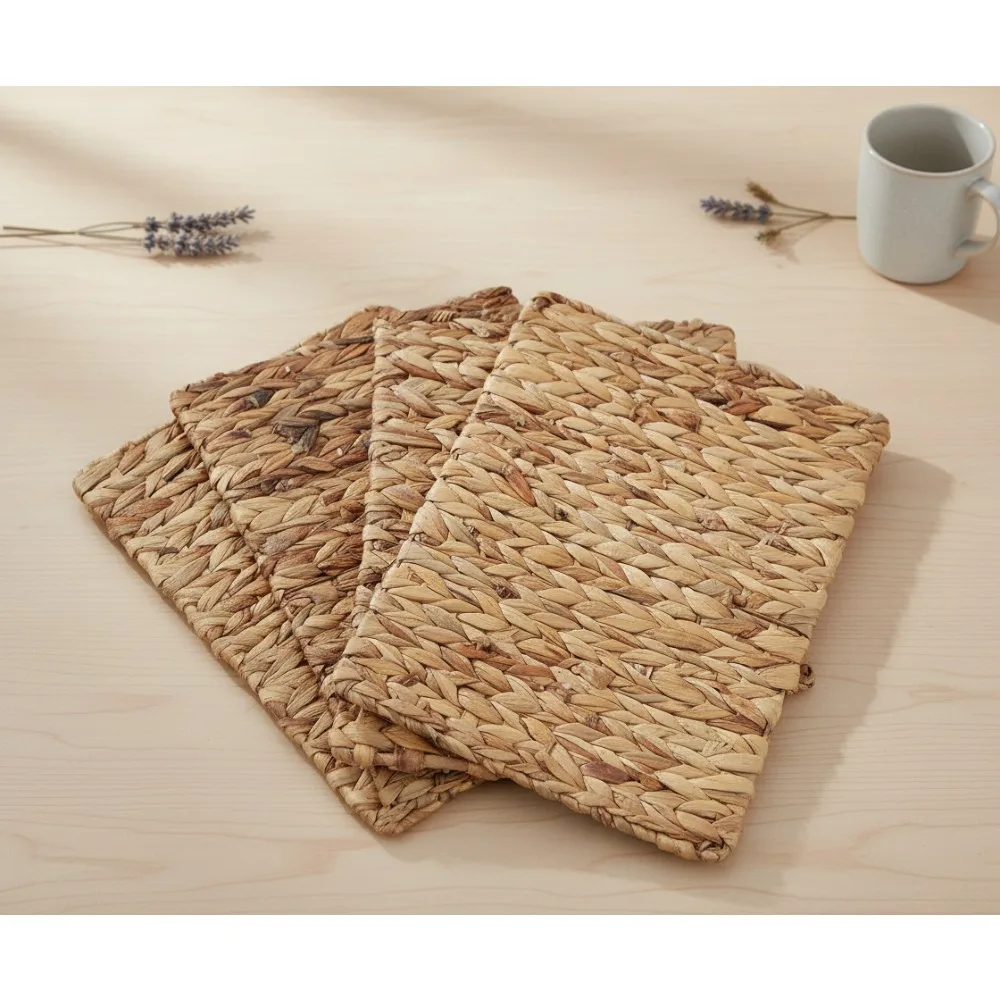 

Набор салфеток из натурального водного гиацинта, 4 шт., прямоугольные тканые салфетки 16x12 дюймов для внутреннего и наружного декора для обеденного стола