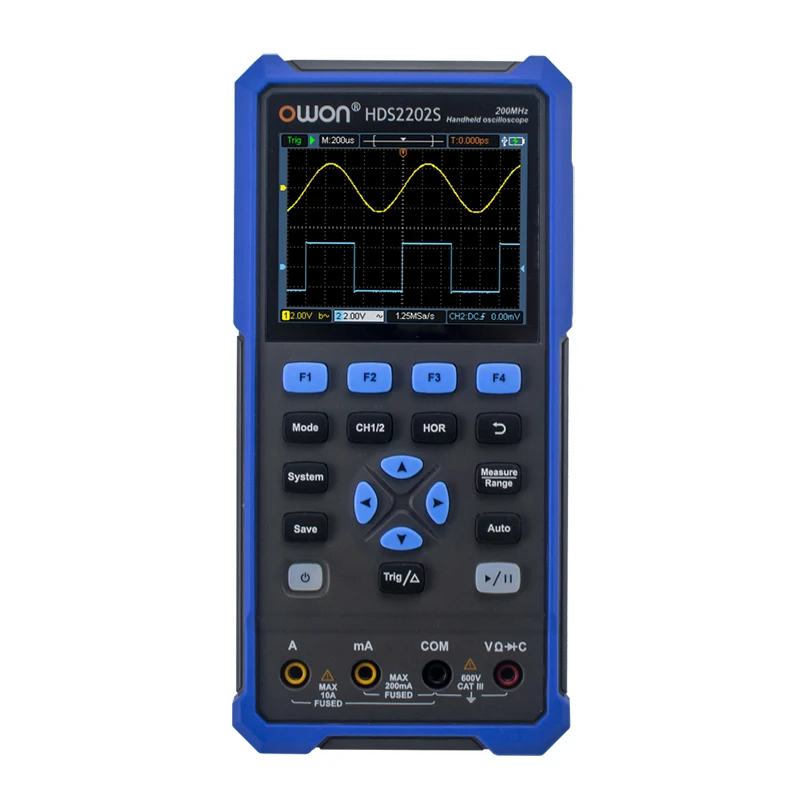 OWON HDS2202S 200MHz Handheld Oscilloscope Waveform Generator Multimeter 3 In 1 Multifunction Tester 2CH+AFG+DMM