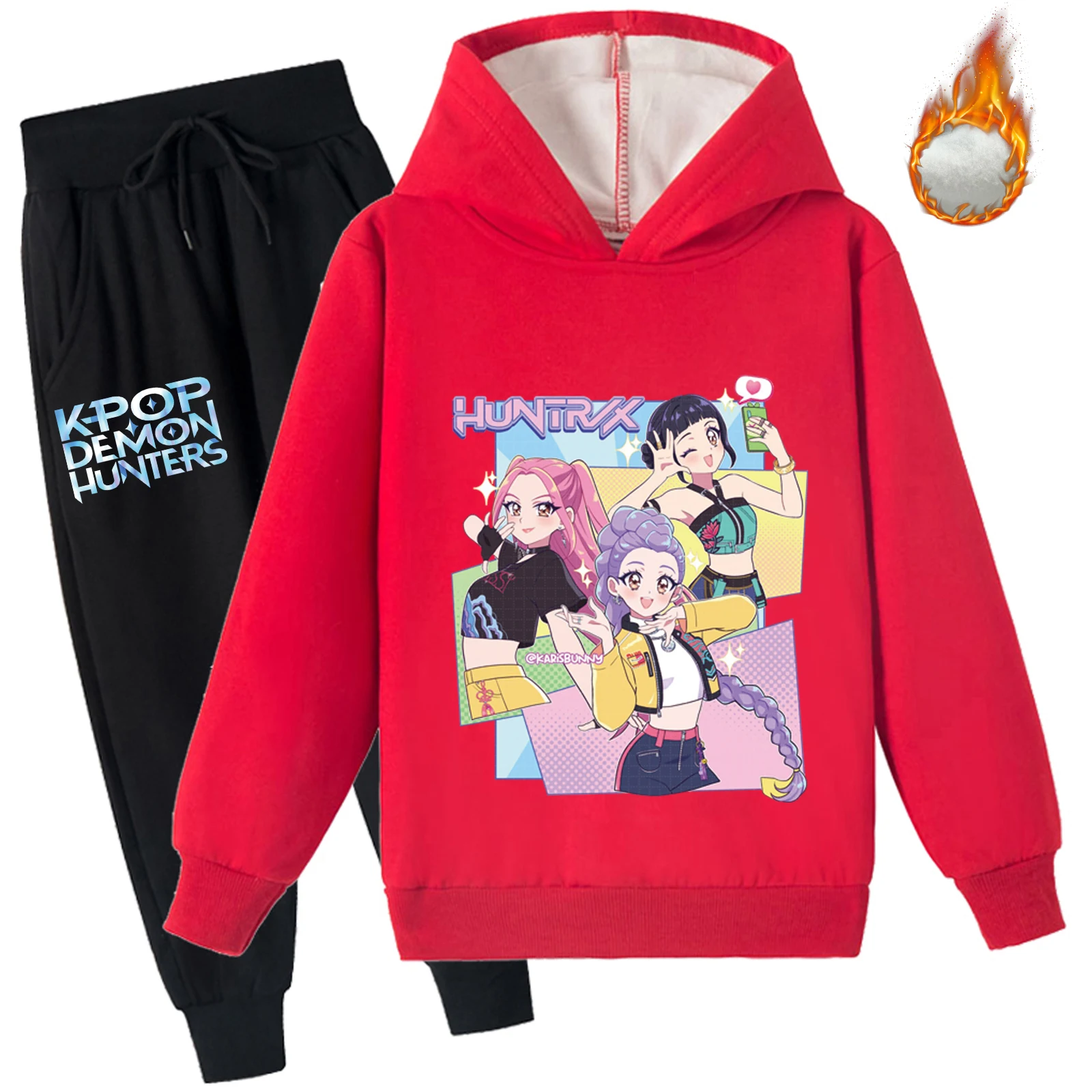 

Детский пуловер с начесом Kpop Demon Hunters, комплект из 2 предметов, зимний свободный наряд для детей от 2 до 14 лет (5 цветов)