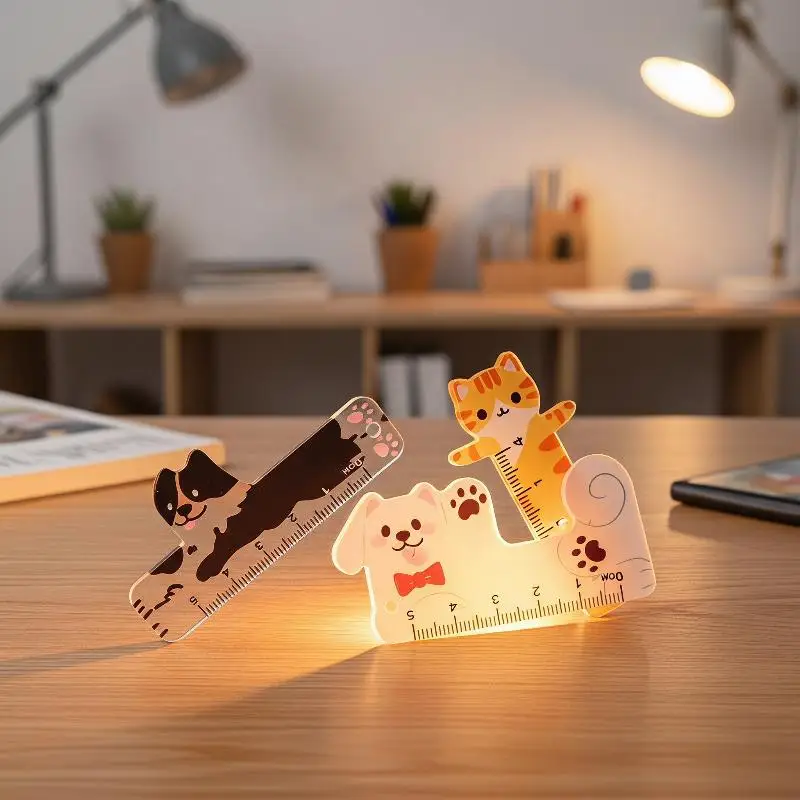 5Pcs 5cm Mini Straight Cartoon Animal Plastic Rulers Cute Portable Bookmark Ruler for Student Art Class Stationery