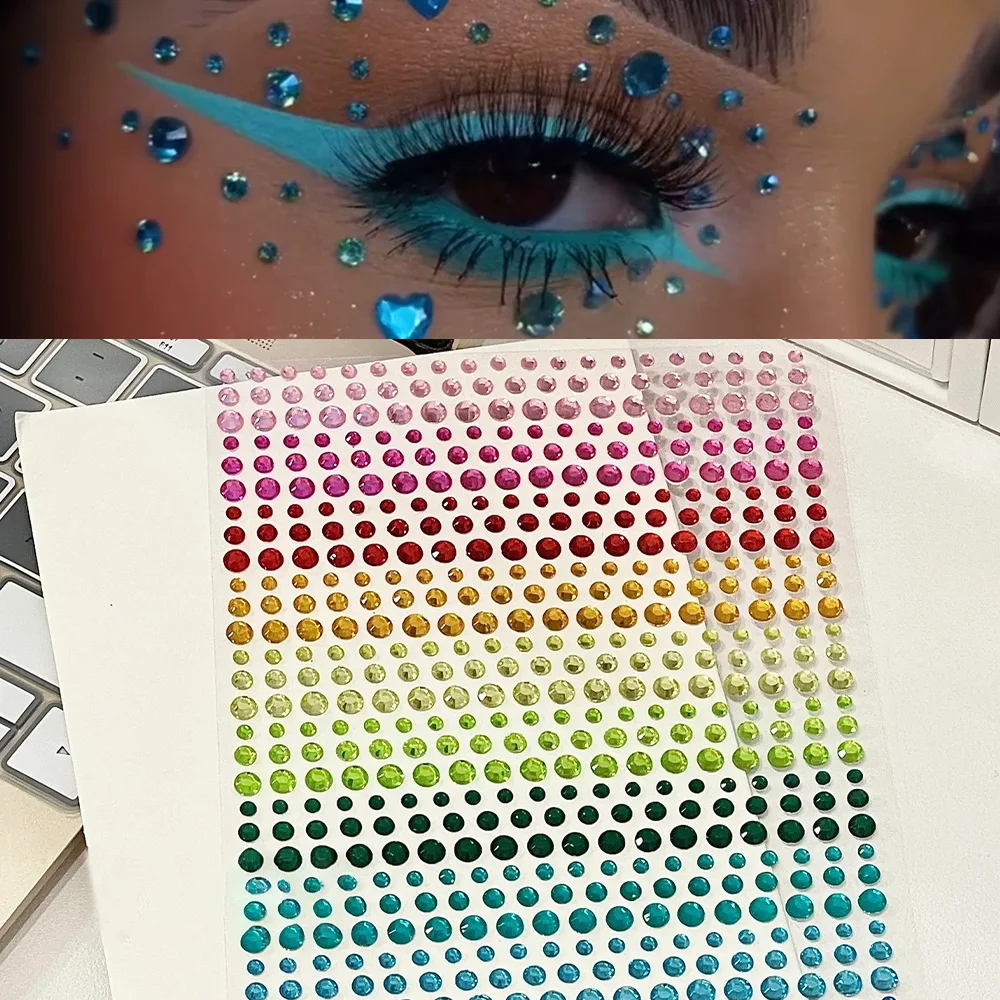 

900 pcs Face Gems Diamond Sticker 5D Rhinestone Tattoo Eyeshadow Stickers 15Color Shiny Face Makeup Jewelry Tattoo for Body Deco