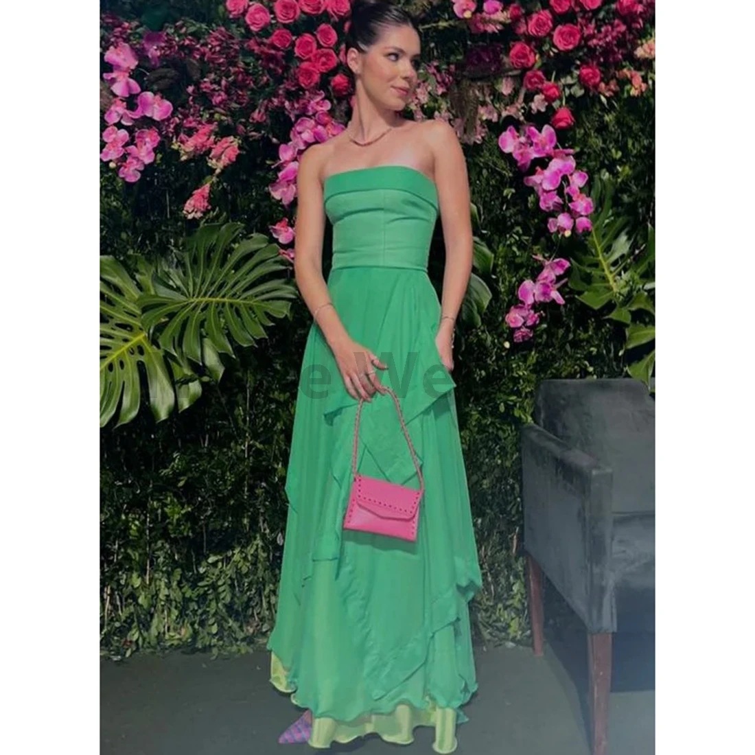 

Шифоновое вечернее платье без бретелек длиной до пола, платье для выпускного вечера на заказ