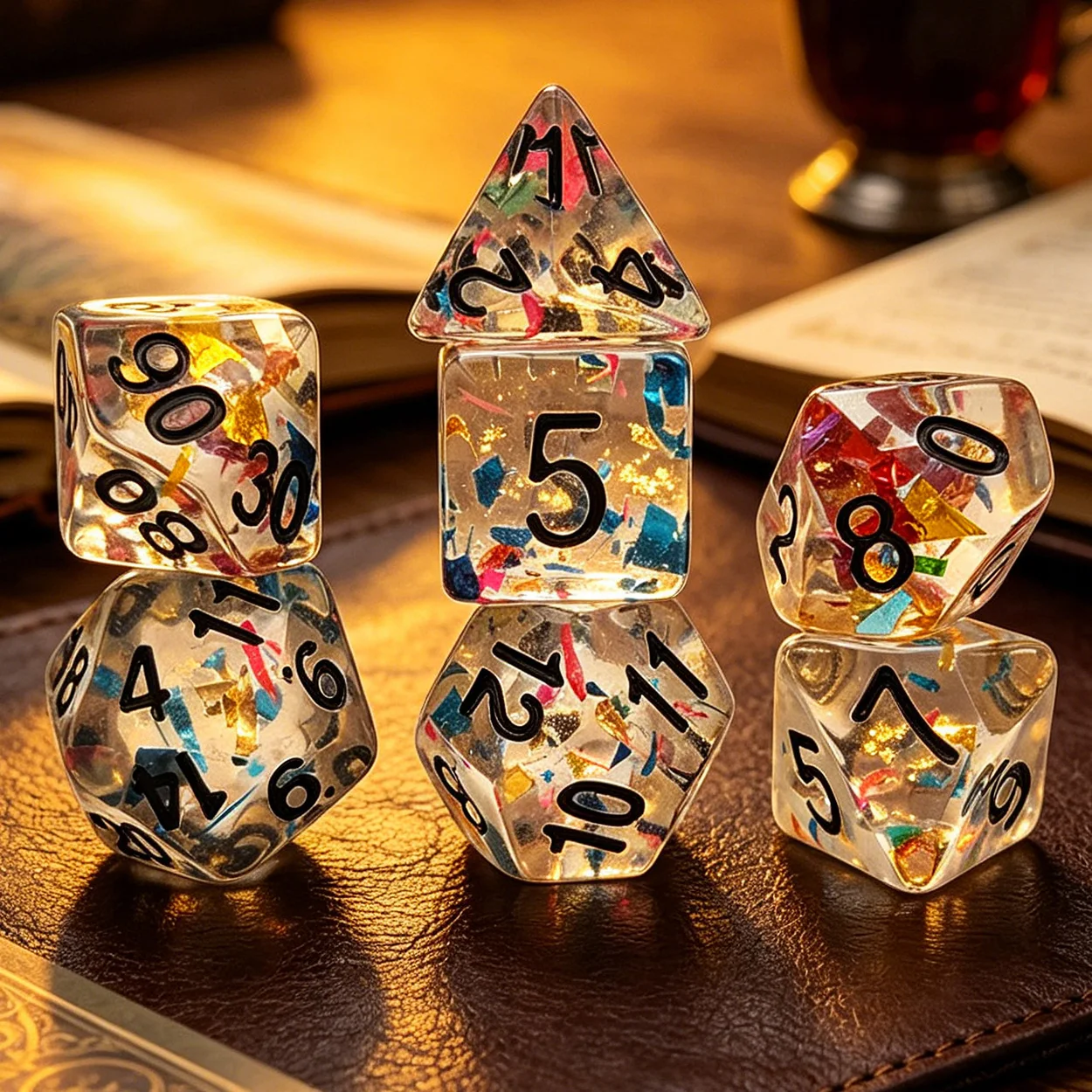 

7Pcs Polyhedral Dice Set with Colorful Ribbon Inclusions - Clear Resin Gaming Dice for Board Games, Party & Holiday Gifts
