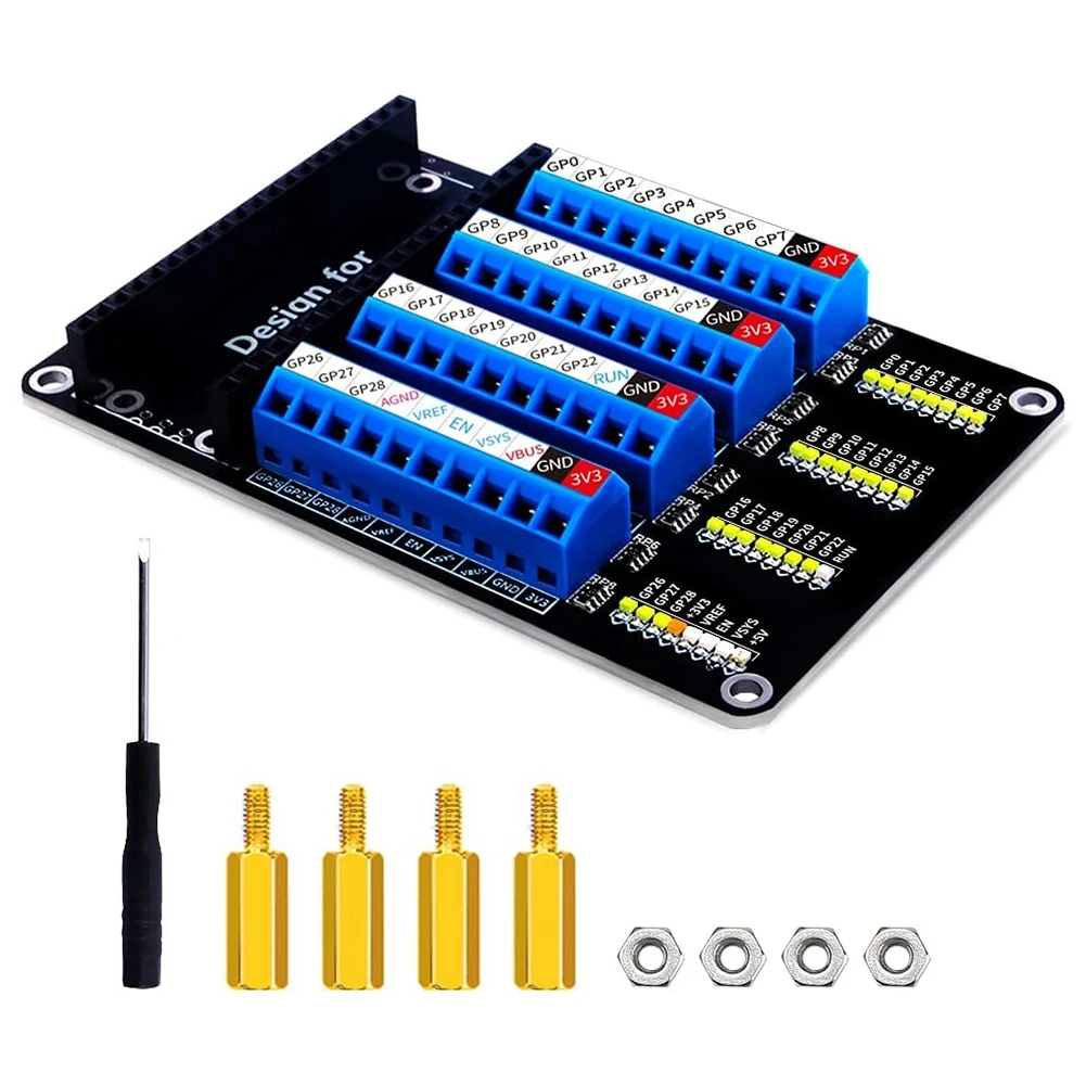 Screw Terminal Expansion Board,Screw Terminal Block Breakout Module Board with LED for Raspberry Pi Pico