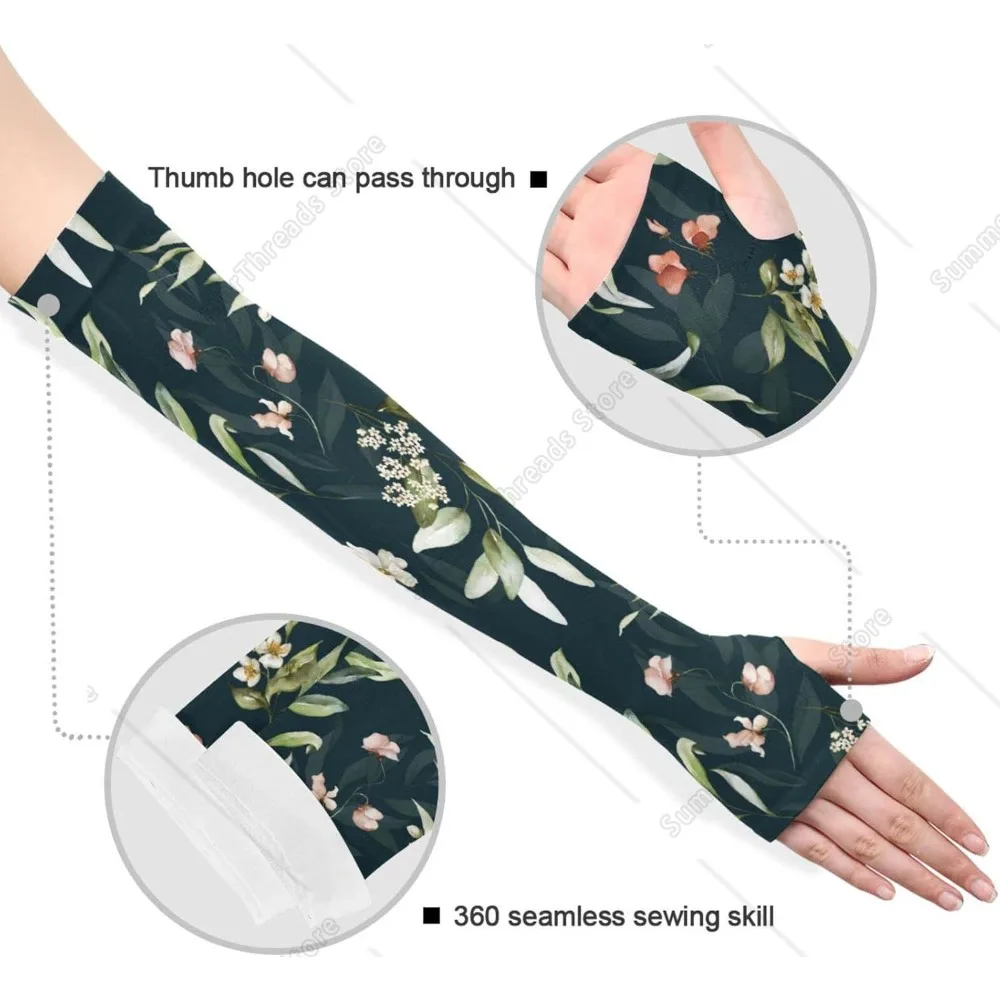Ärmel mit Blumen und grünen Blättern, Armschutz für Damen und Herren, Frühlingsblumen, kühlende Sonnenschutz-Armmanschette, 2er-Pack