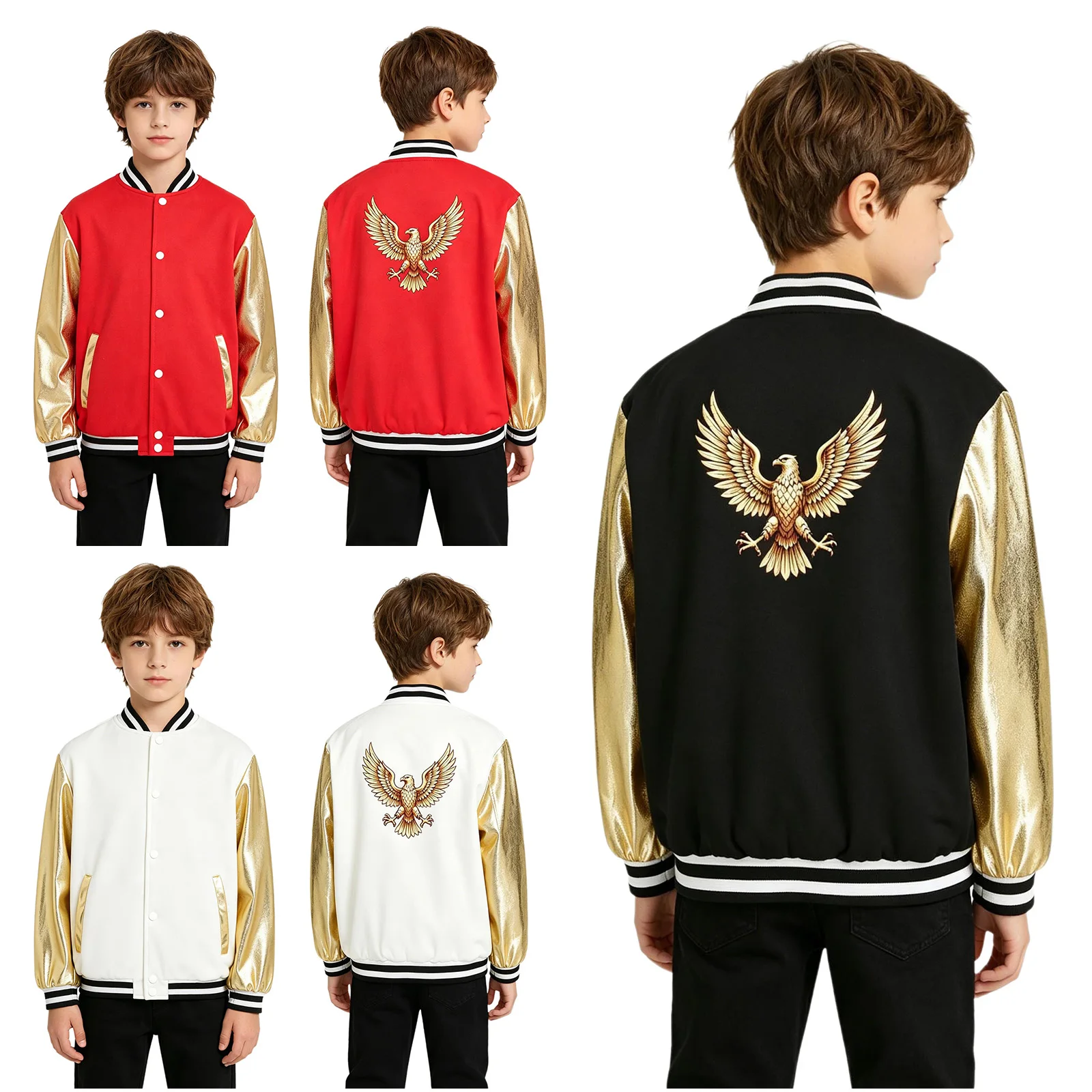 Kid Boys Girls Street Modern Dance Baseball Jacket Metallic Long Sleeve Bomber Jacket Performance Outerwear for Dance Stage Show view 6
