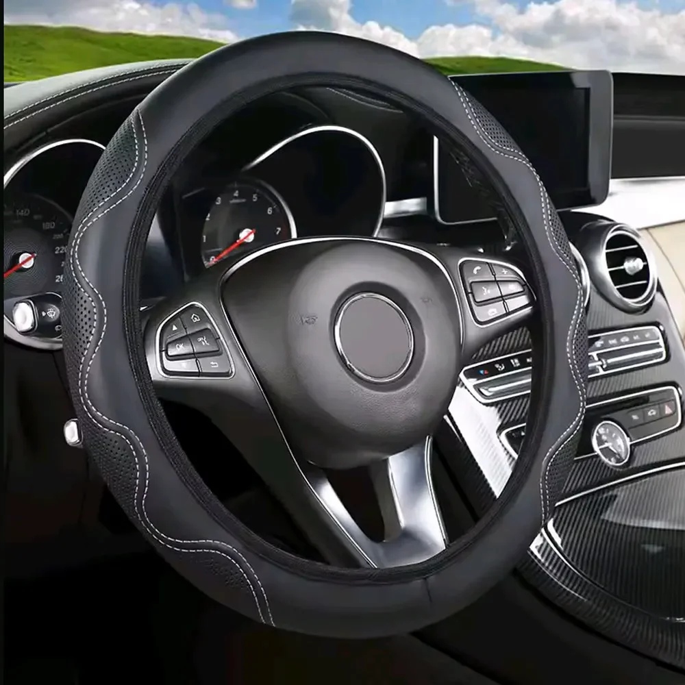 

Подходит для 38-сантиметрового автомобильного рулевого колеса, защитный чехол из искусственной кожи, автомобиль без внутреннего обода, пылезащитный чехол на руль, принадлежности для салона автомобиля