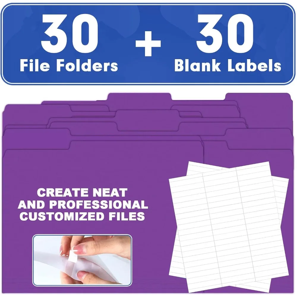 30 Pack 1/3 Cut Tab File Folders, Letter Size, Purple, Organize Documents Efficiently view 5