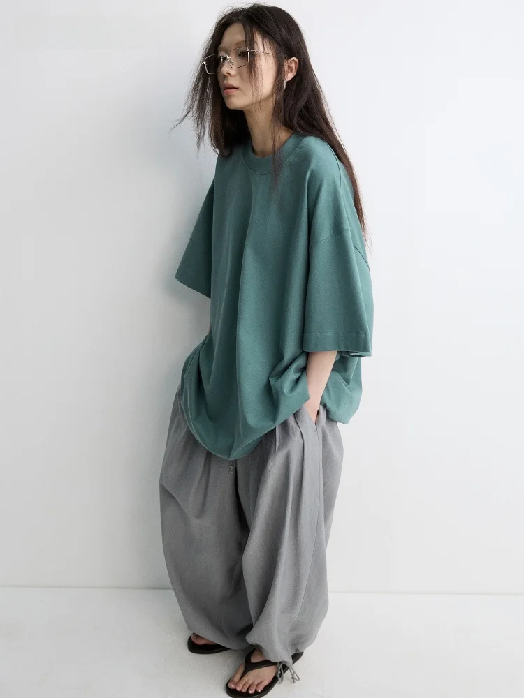 

Шикарная и удобная хлопковая футболка большого размера с широким воротником, классическая универсальная футболка для мужчин и женщин