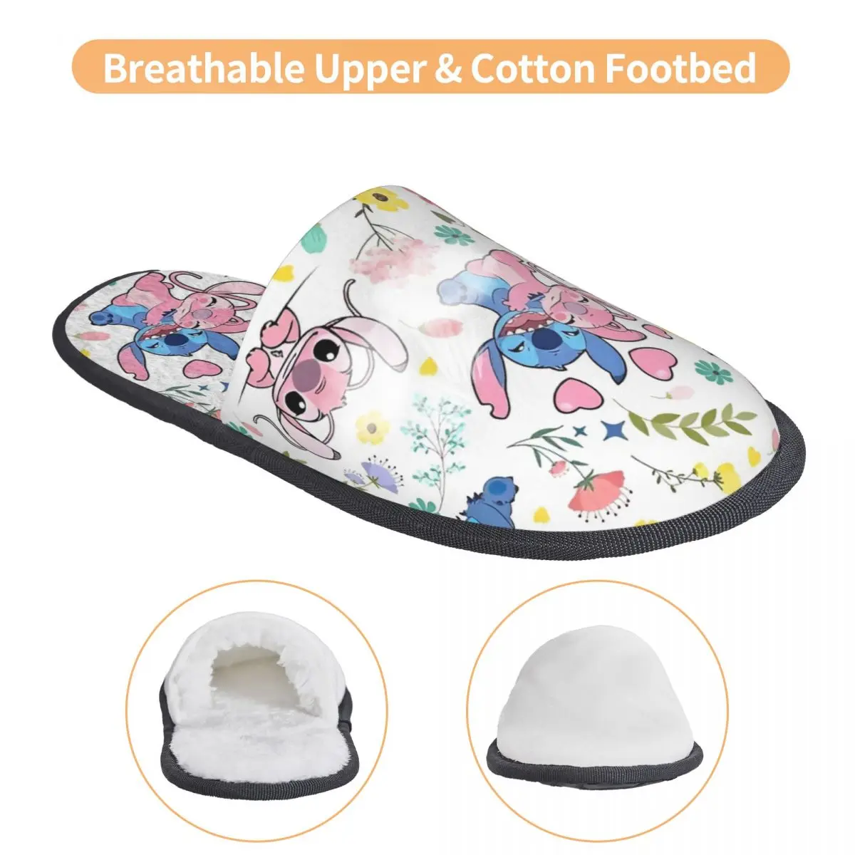 Cartoon Stitch And Angel Plush Slippers Indoor Soft Memory Foam Slippers Non-skid