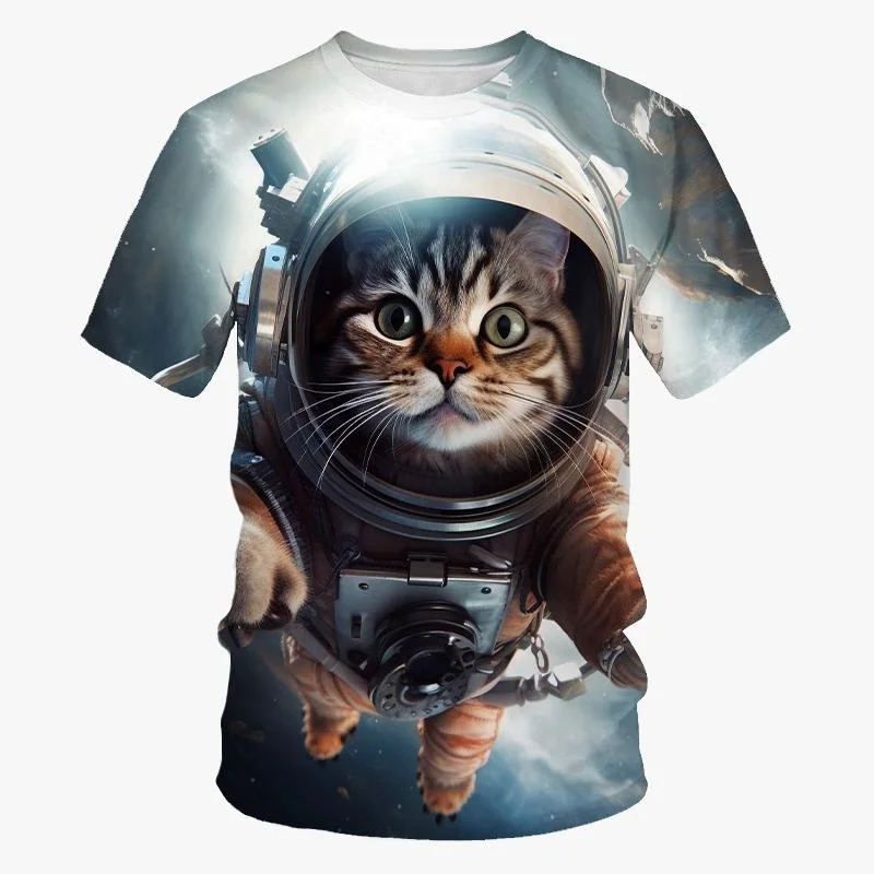 

Футболка мужская с 3D-принтом астронавта, кота, летняя повседневная свободная футболка с коротким рукавом