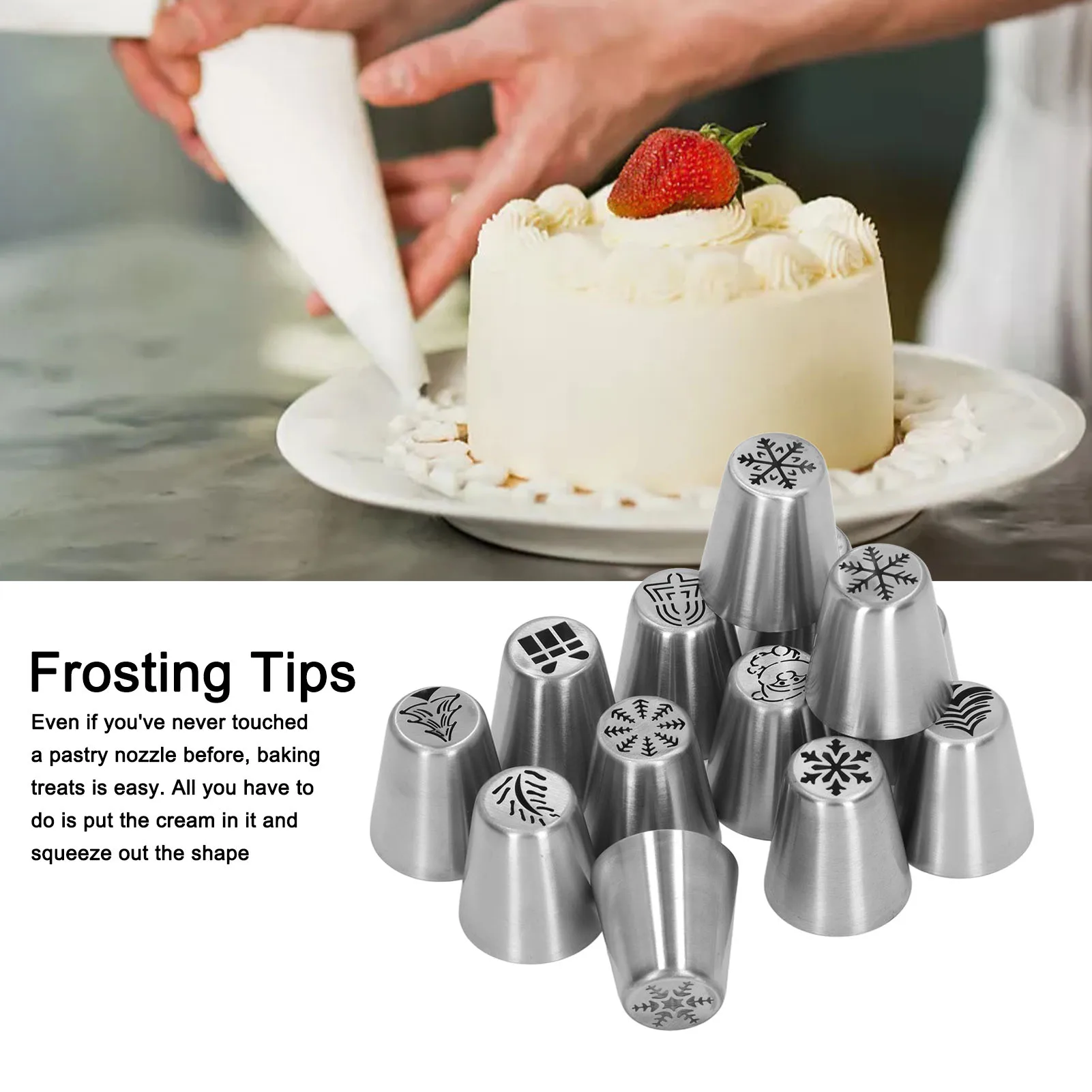 13pcs Christmas Flower Frosting Tips Nozzles Stainless Steel DIY Cake Decorating Tips For Kitchen Cupcake Decoration