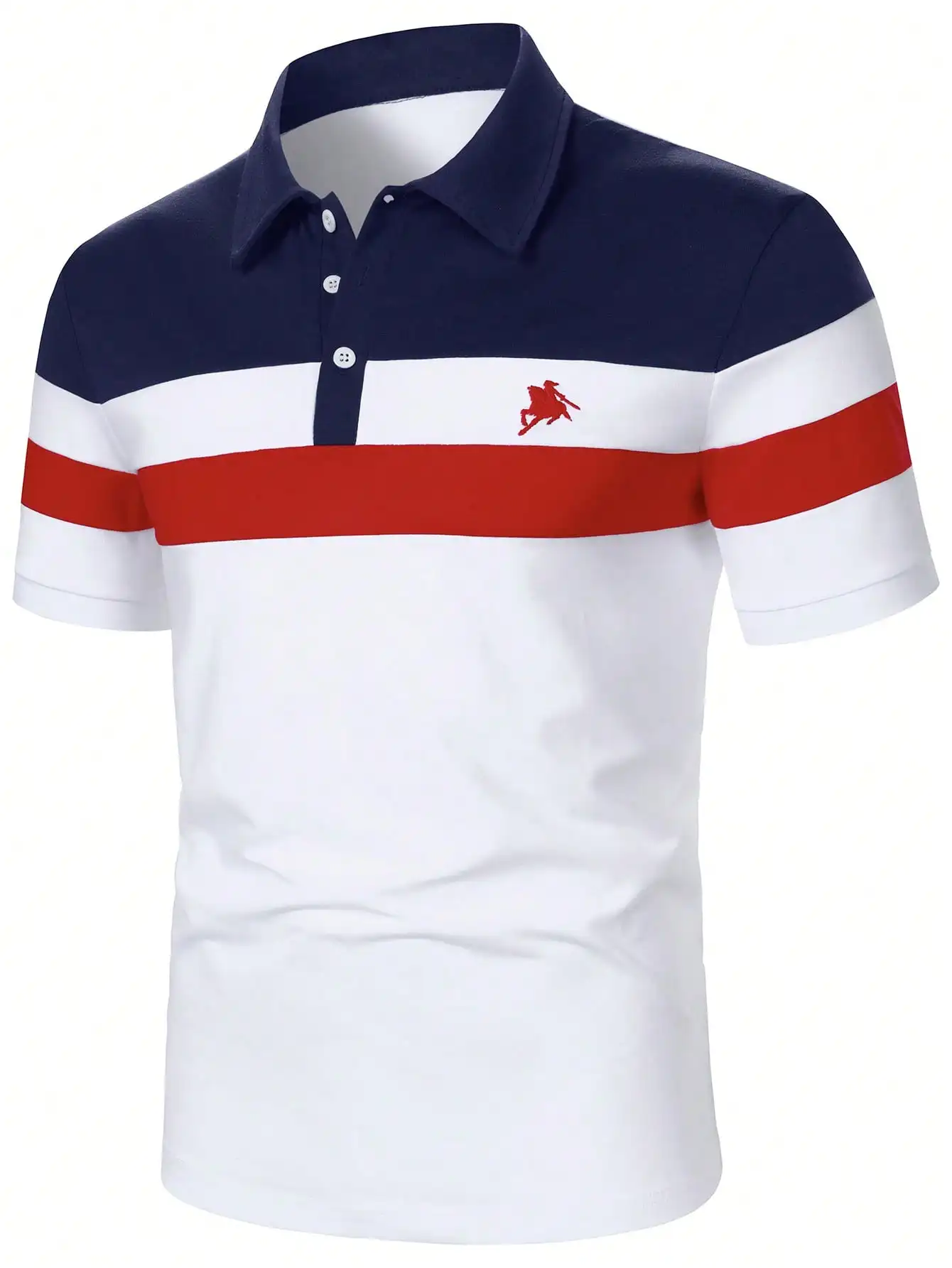 

Men's Colorblock Short Sleeve Polo Shirt in Navy, White & Red