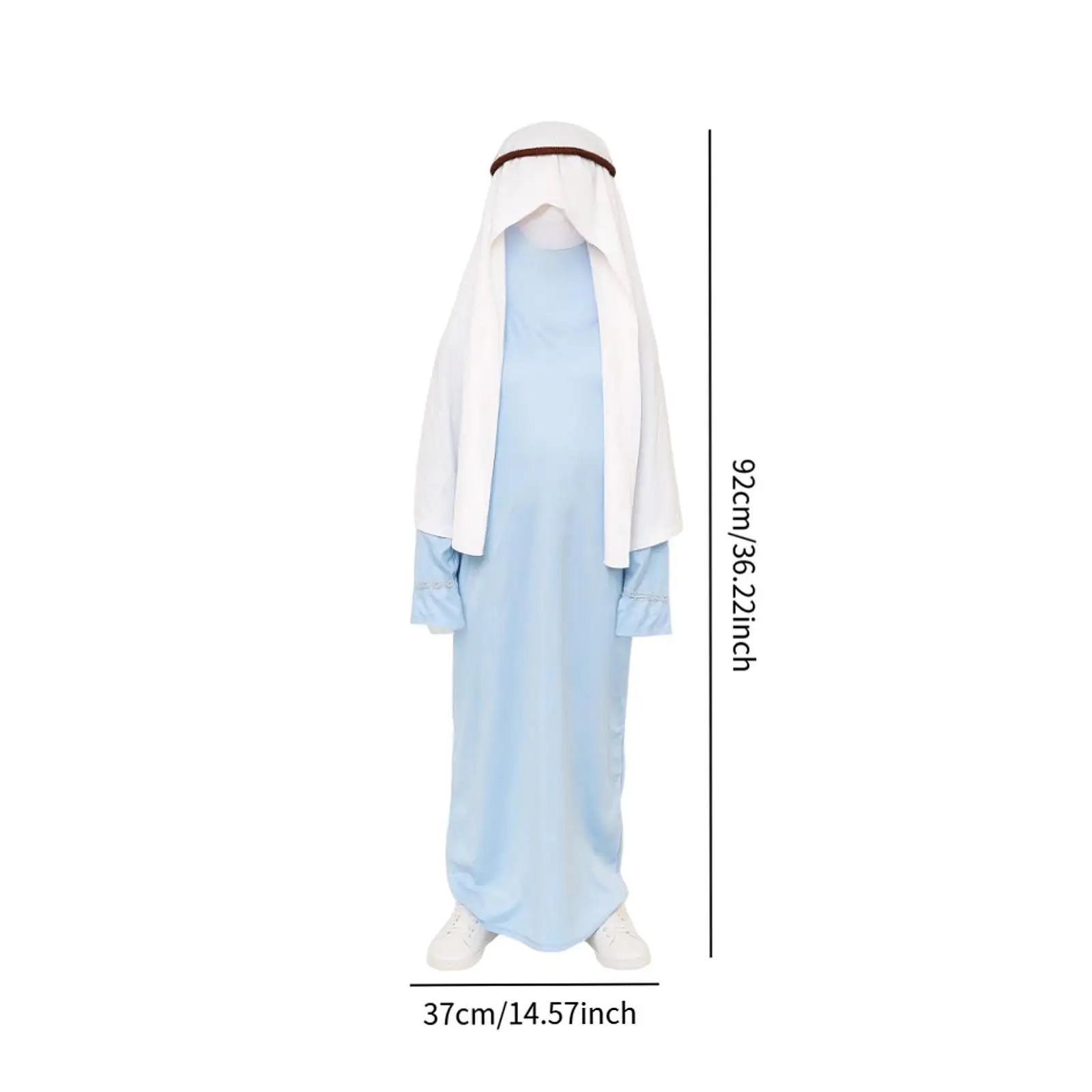 Kids Virgin Mary Costume Soft Polyester Headscarf Robe Christmas Nativity Scene Dress Up Stage Performance Clothing