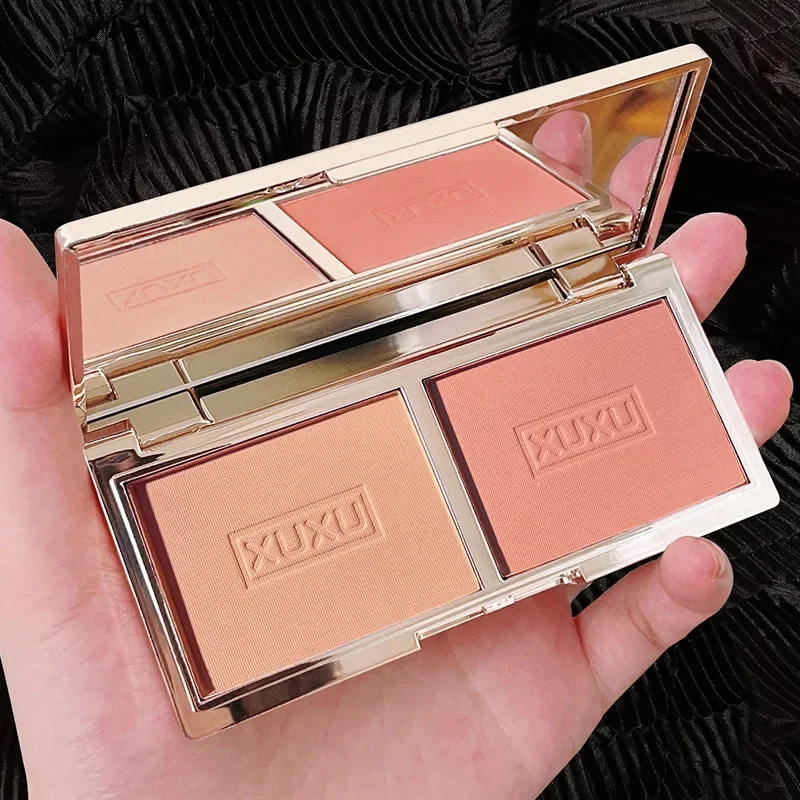 Rose Pink Two-tone Peach Blush Palette Natural Red Rouge Face Cheek Pigment Shimmer Brighten Long-lasting Nude Makeup Cosmetic