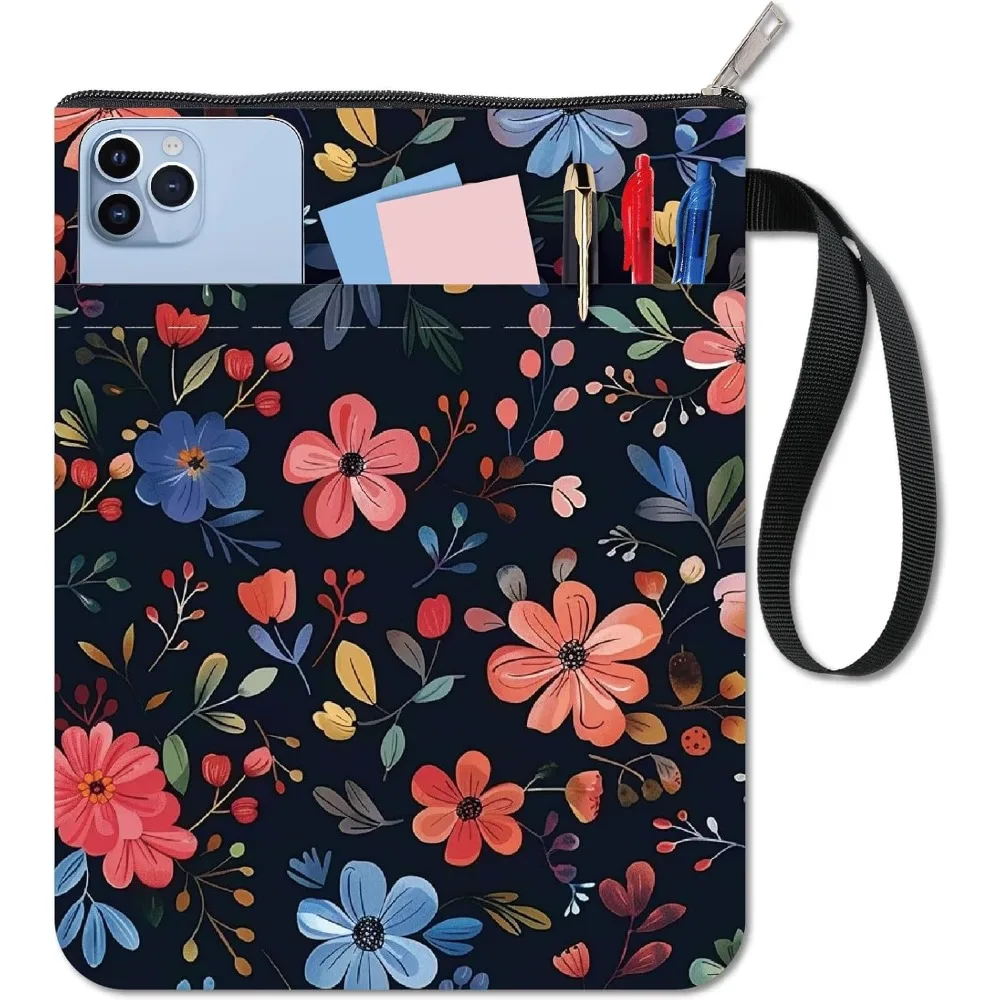 Schwarzer Buchschutz für Taschenbücher, Blumenbücherhüllen, Pflanzenbuchhülle, waschbarer Stoff-Buchhülle mit Reißverschluss und extra