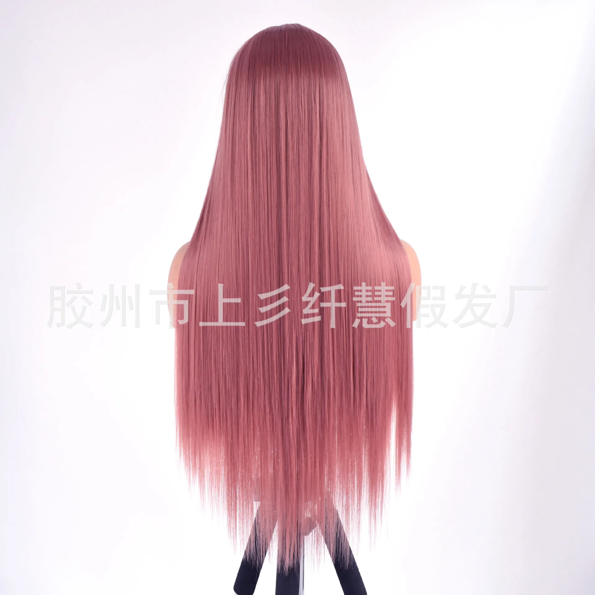 Hand Tied Synthetic Lace Front Wig Rose Champagne Pink Straight Natural Matte Fiber Cosplay Party Costume Adjustable Hairpiece