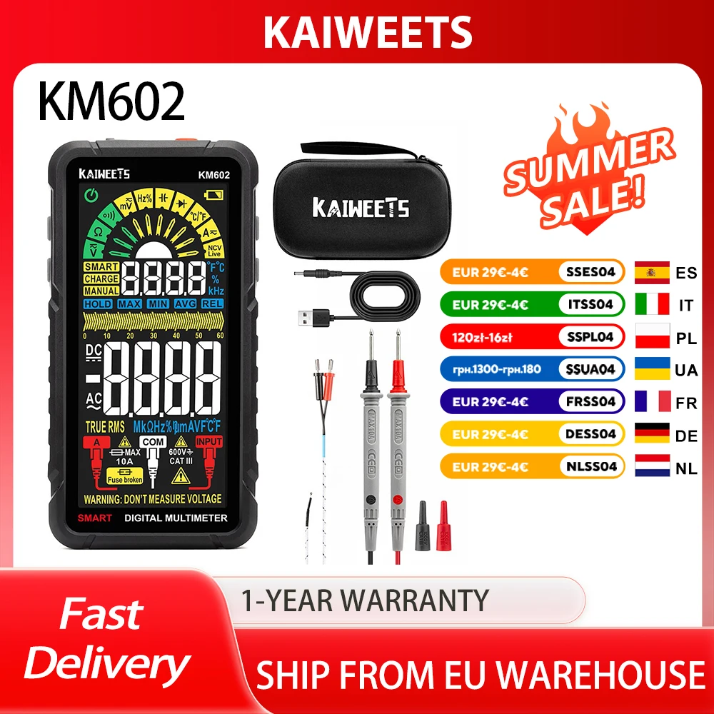 KAIWEETS-Multimètre numérique intelligent KM602, batterie aste 1200mAh, compteur True-RMS 6000 points