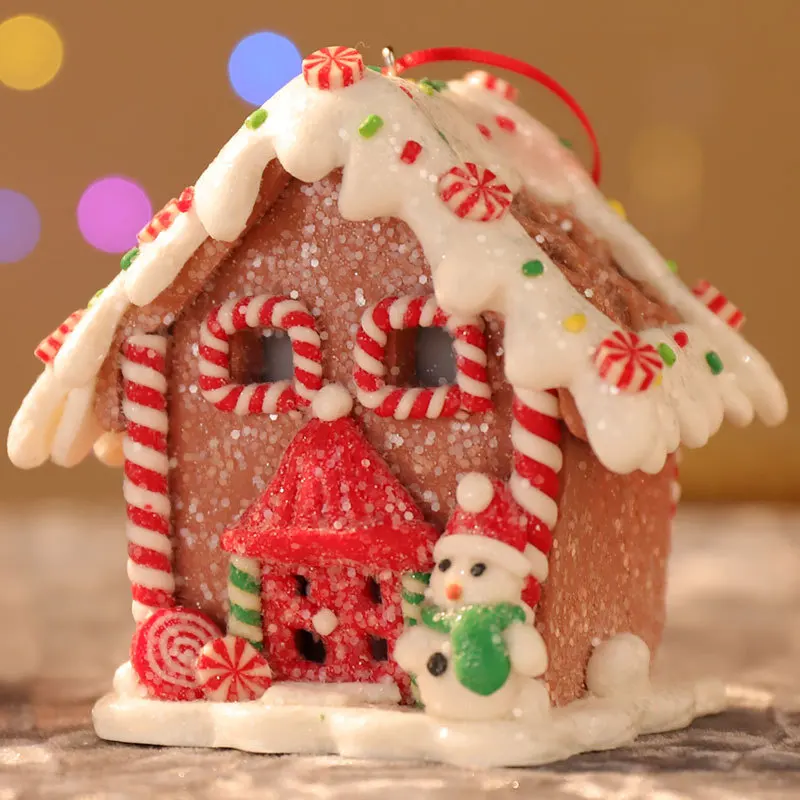 Christmas Gingerbread House Hanging Pendant With LED Lights Christmas Tree Ornament Soft Clay Xmas Decoration 2024 New Year Gift