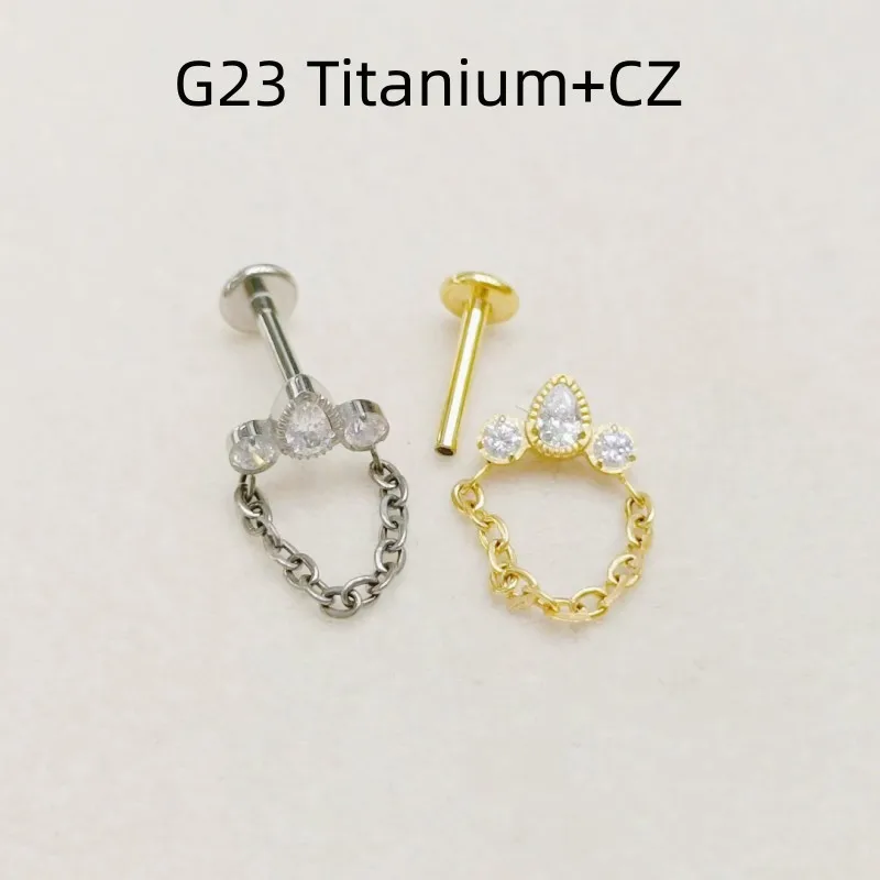 Titanium Body Piercing Jóias, 16G, CZ, G23, Cadeia, Lábio, Labret, Orelha, Hélice, Tragus, Barra de Torre, Parafuso prisioneiro, Novo, 10Pcs